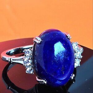 Natural Lapis Lazuli & CZ 925 Sterling Silver Ring